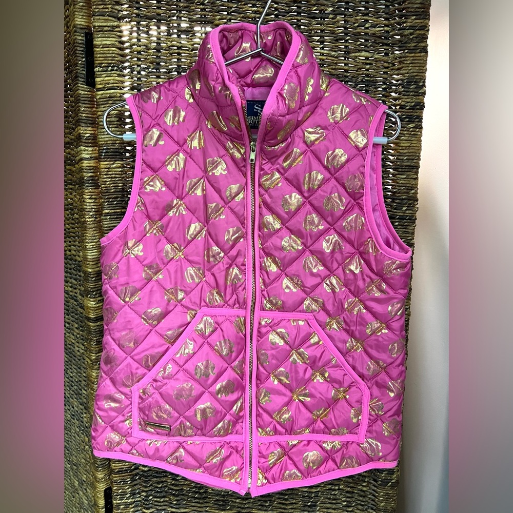 Simply Southern- Pink vest w/gold‎ elephants, Puffer style, Size: Small